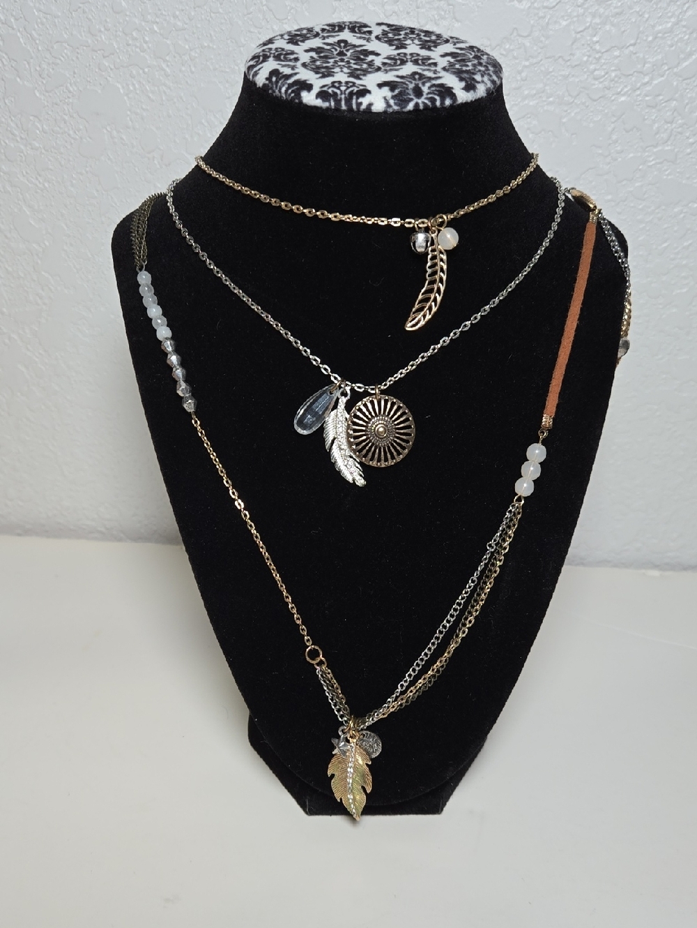 Handmade Multi-tiered Multi Chained Feather Charm Necklace